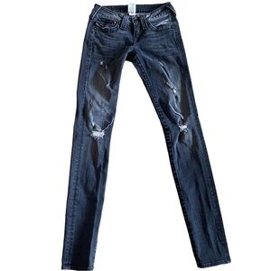 True Religion Distressed Black Skinny Jeans Women's 25